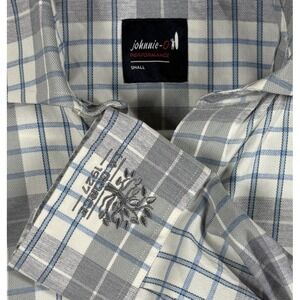 Johnnie O performance Mens Button‎ Down Long Sleeve Check Shirt Small White Gray